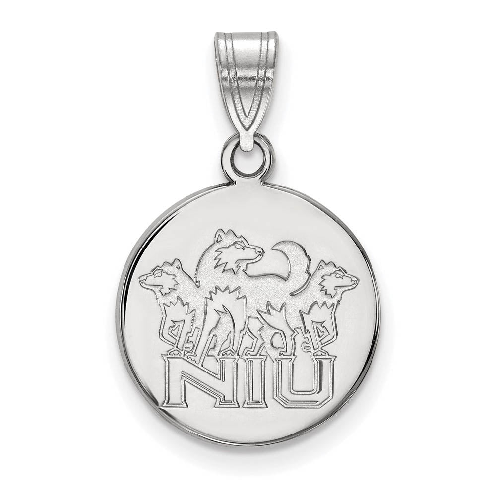 10k White Gold Northern Illinois U. Medium Disc Pendant, Item P18674 by The Black Bow Jewelry Co.