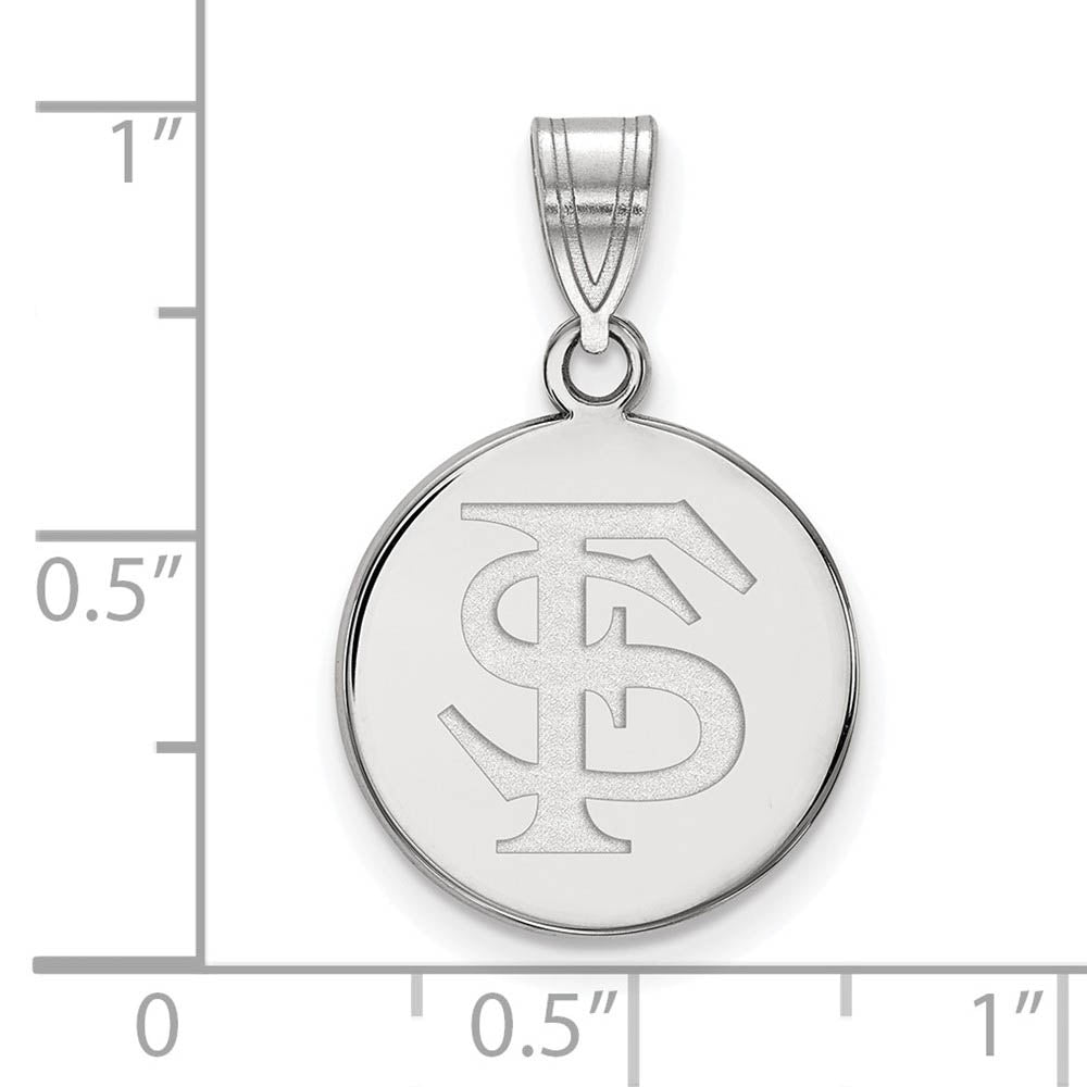 Alternate view of the 10k White Gold Florida State Medium 'FS' Disc Pendant by The Black Bow Jewelry Co.