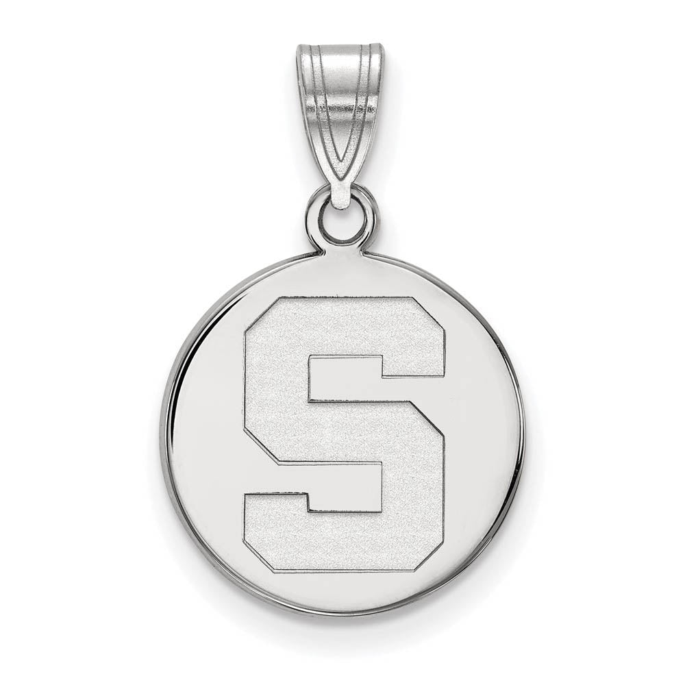 10k White Gold Michigan State Medium Disc Pendant, Item P18684 by The Black Bow Jewelry Co.