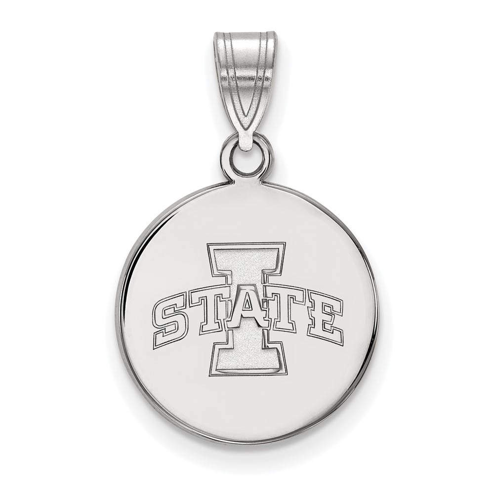 10k White Gold Iowa State Medium Disc Pendant, Item P18691 by The Black Bow Jewelry Co.