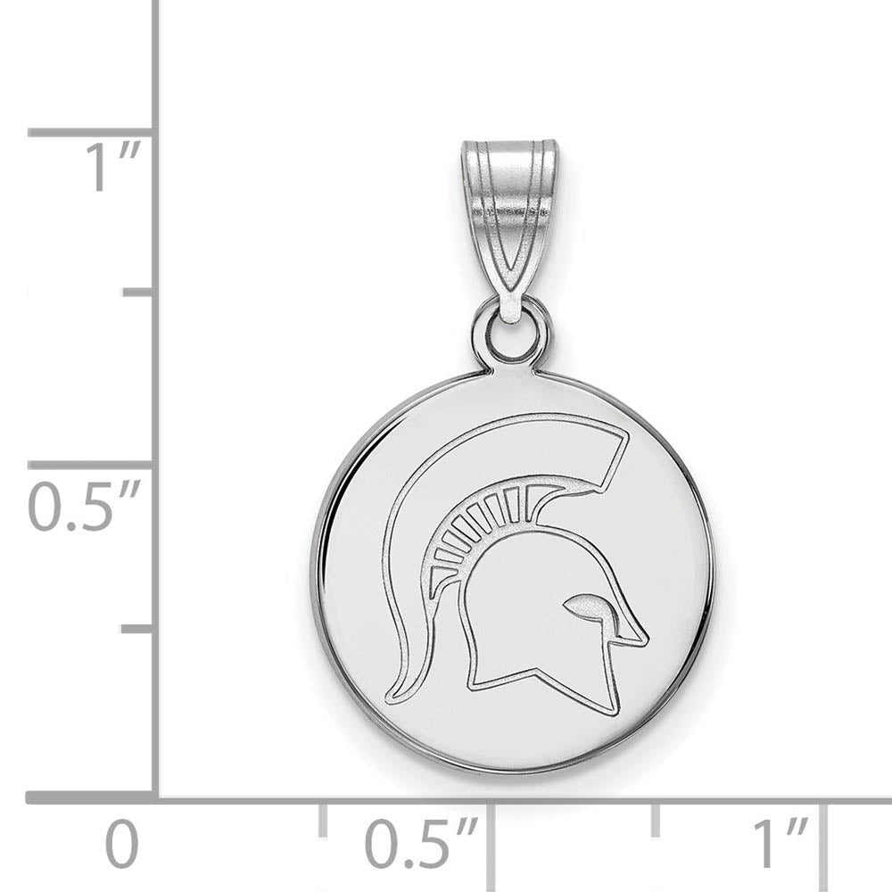 Alternate view of the 10k White Gold Michigan State Medium Logo Disc Pendant by The Black Bow Jewelry Co.