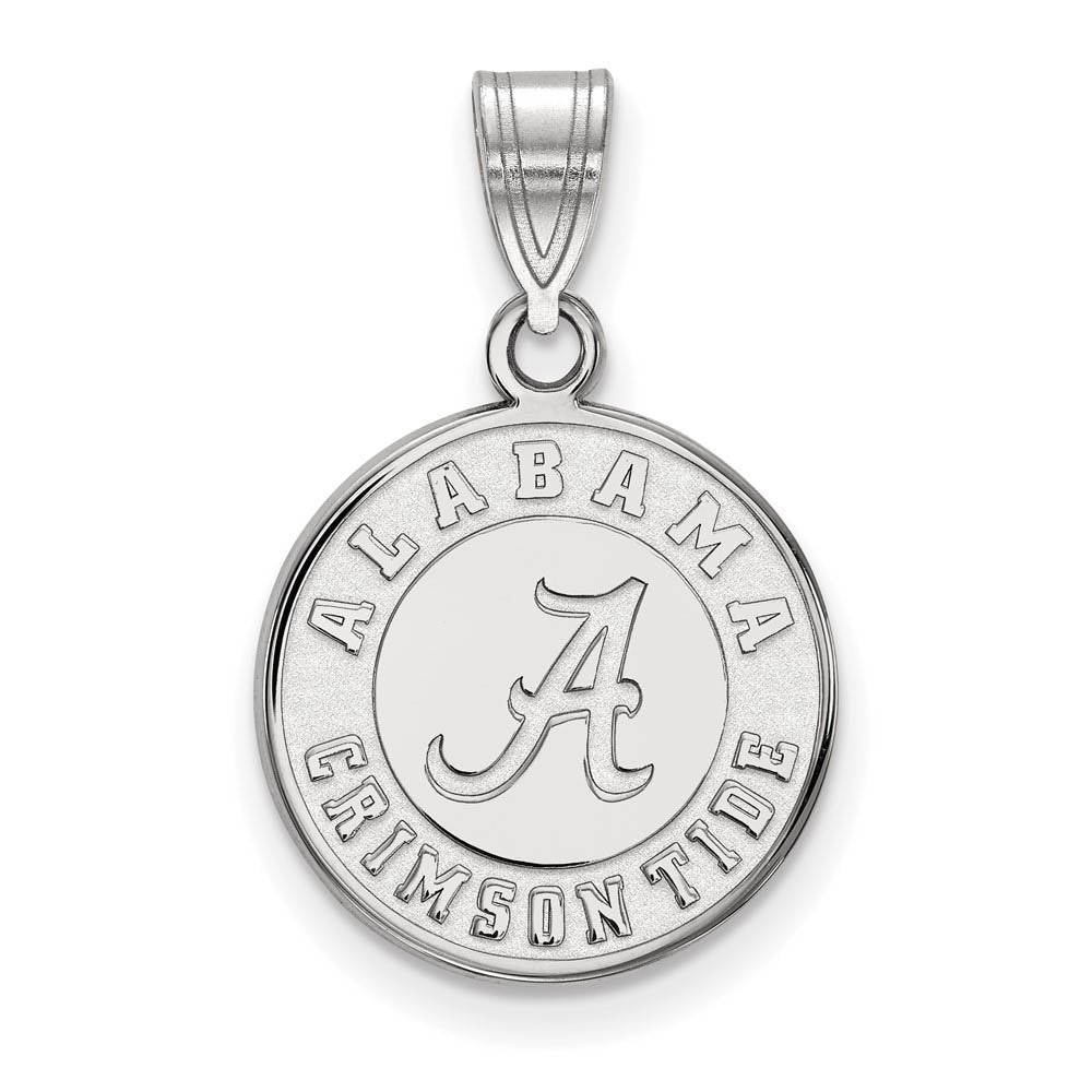 10k White Gold U. of Alabama Medium Disc Pendant, Item P18741 by The Black Bow Jewelry Co.