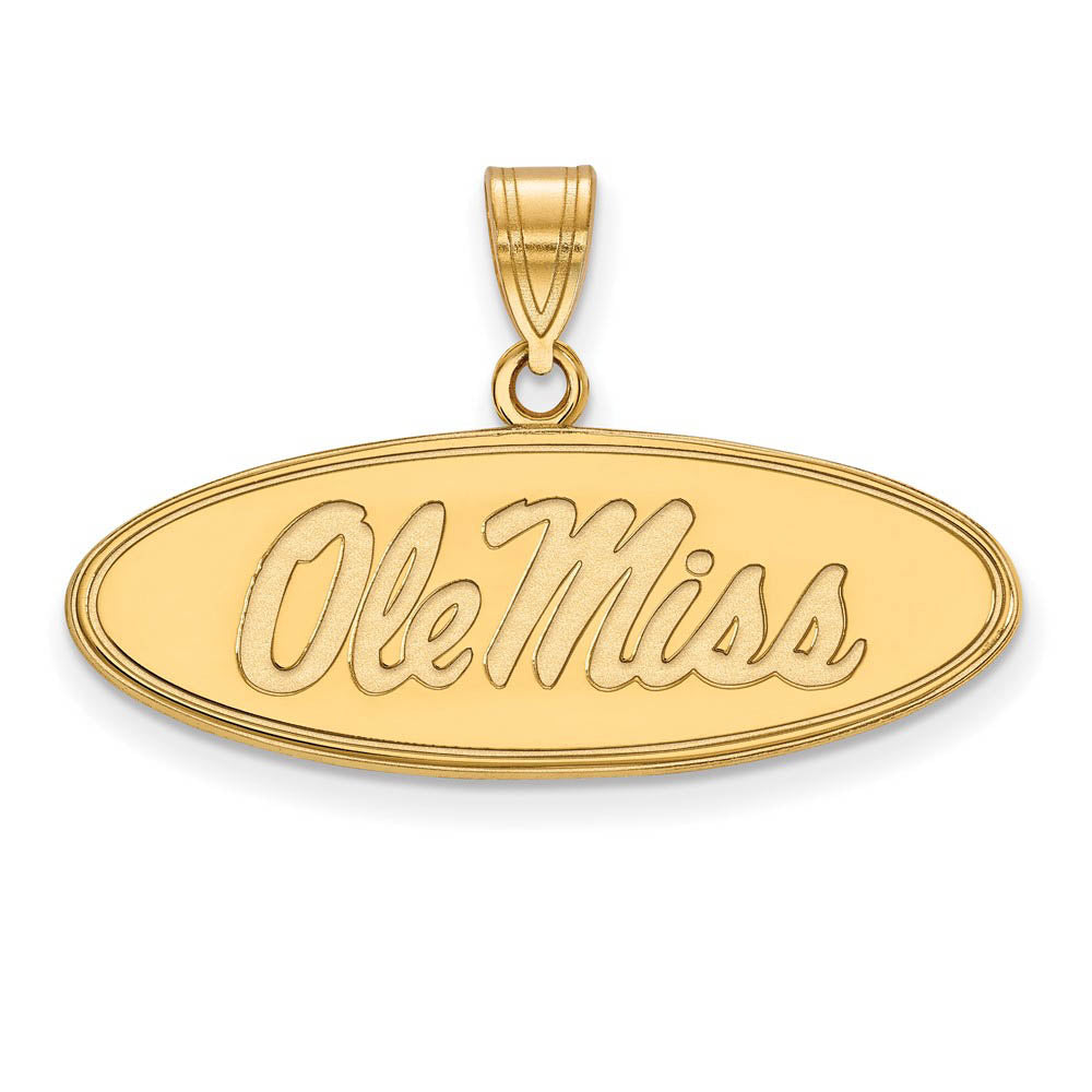10k Yellow Gold U. of Mississippi Medium Oval 'Ole Miss' Pendant, Item P18791 by The Black Bow Jewelry Co.