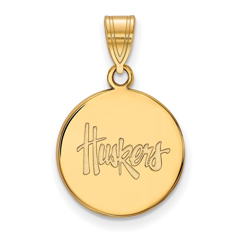 10k Yellow Gold U. of Nebraska Medium 'Huskers' Disc Pendant, Item P18813 by The Black Bow Jewelry Co.