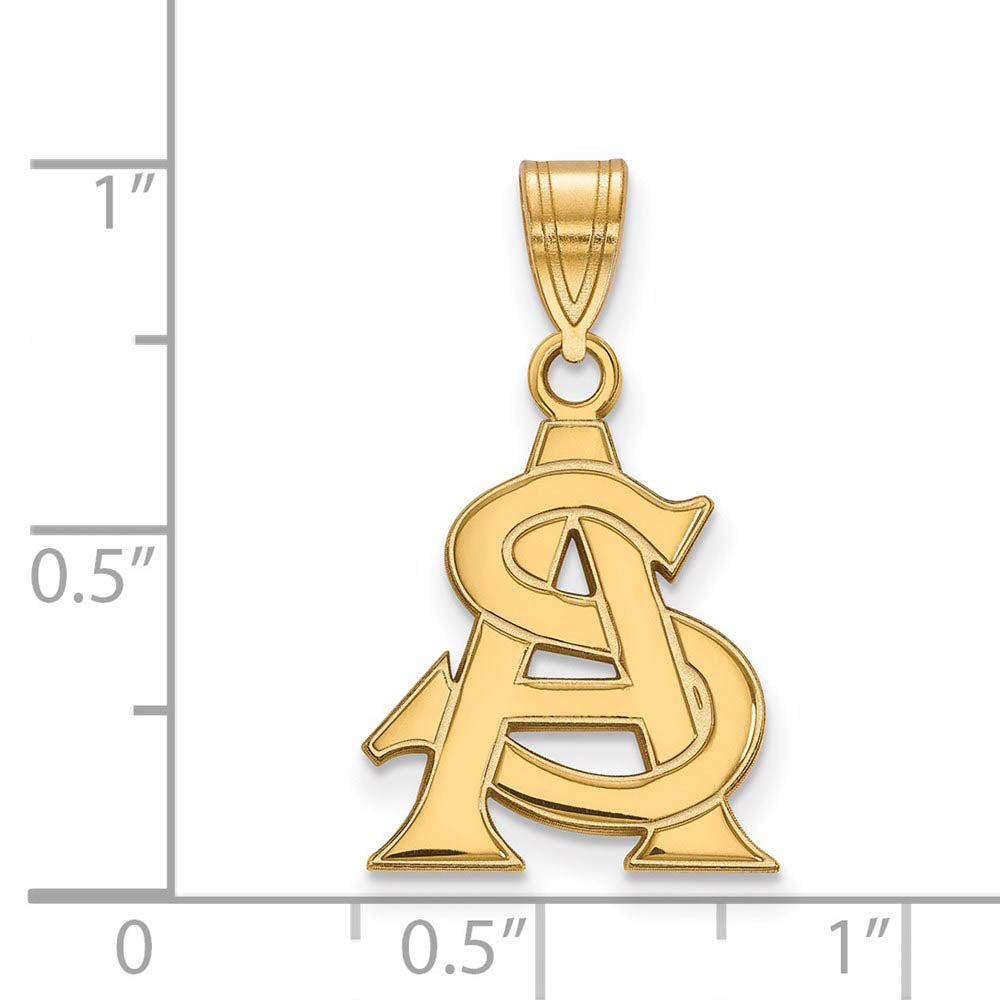 Alternate view of the 10k Yellow Gold Arizona State Medium Pendant by The Black Bow Jewelry Co.