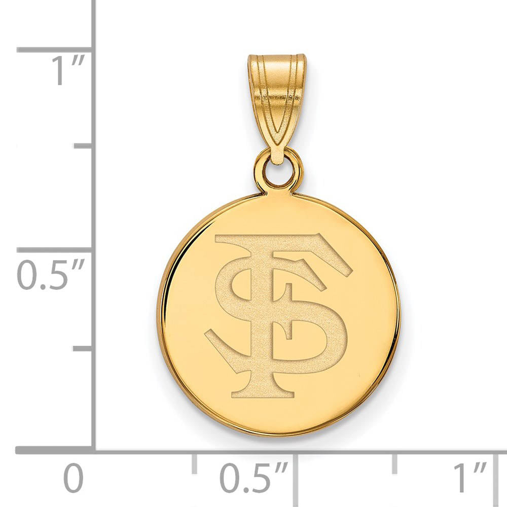 Alternate view of the 10k Yellow Gold Florida State Medium 'FS' Disc Pendant by The Black Bow Jewelry Co.