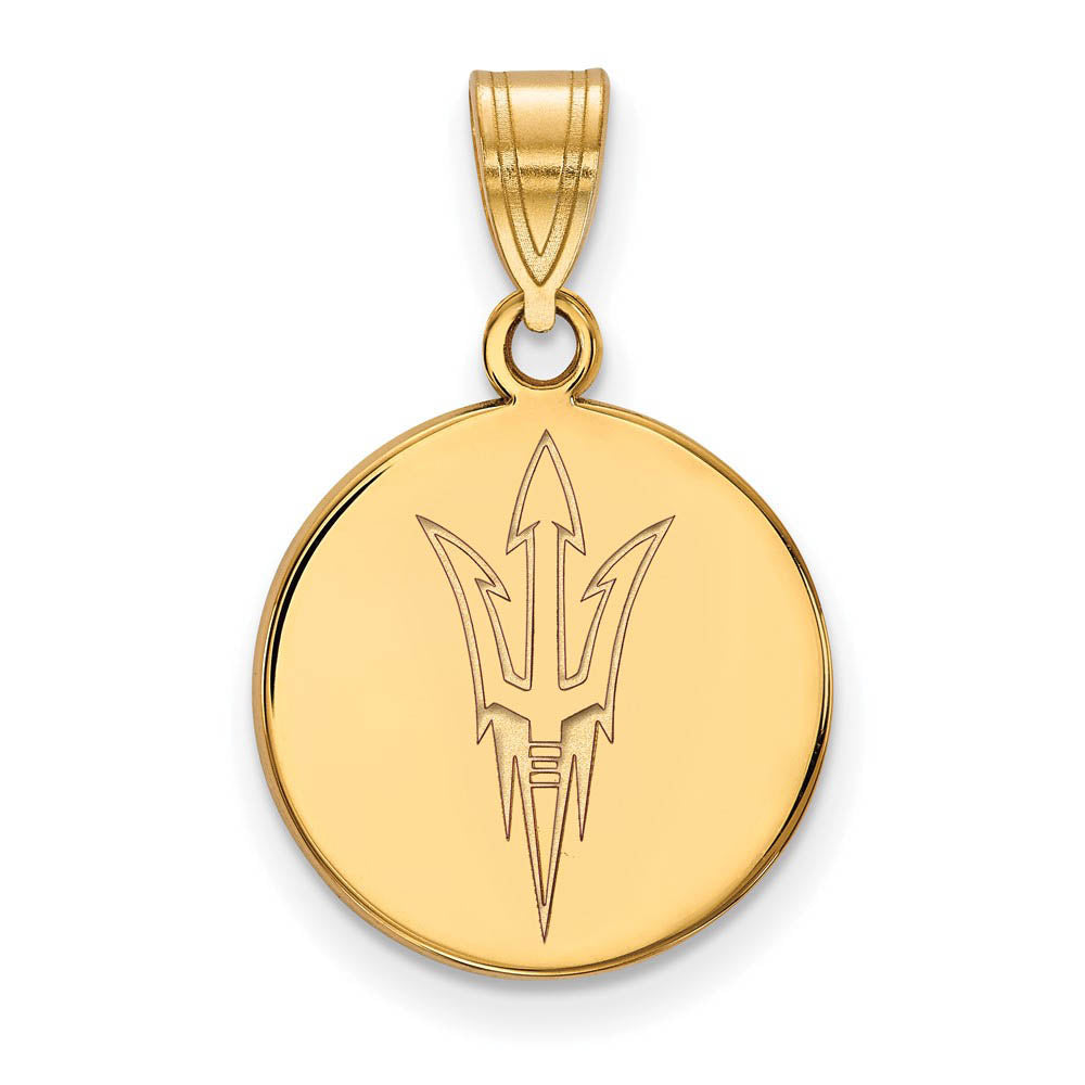 10k Yellow Gold Arizona State Medium Disc Logo Pendant, Item P18863 by The Black Bow Jewelry Co.