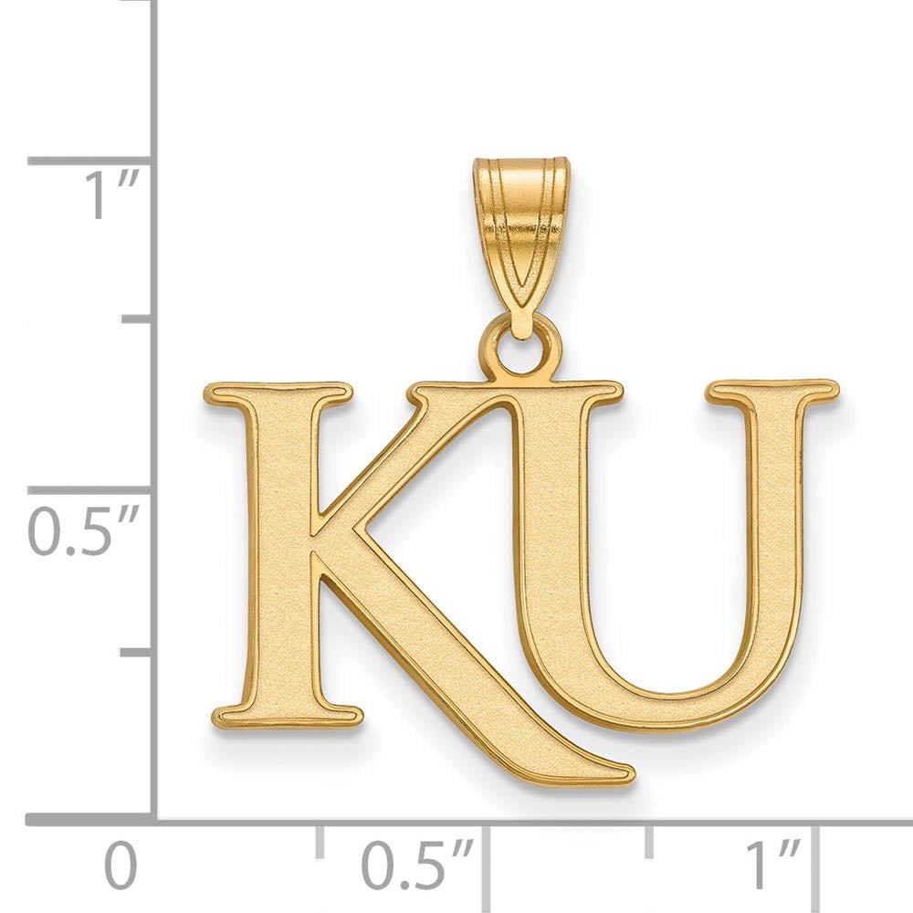Alternate view of the 10k Yellow Gold U. of Kansas Medium 'KU' Pendant by The Black Bow Jewelry Co.