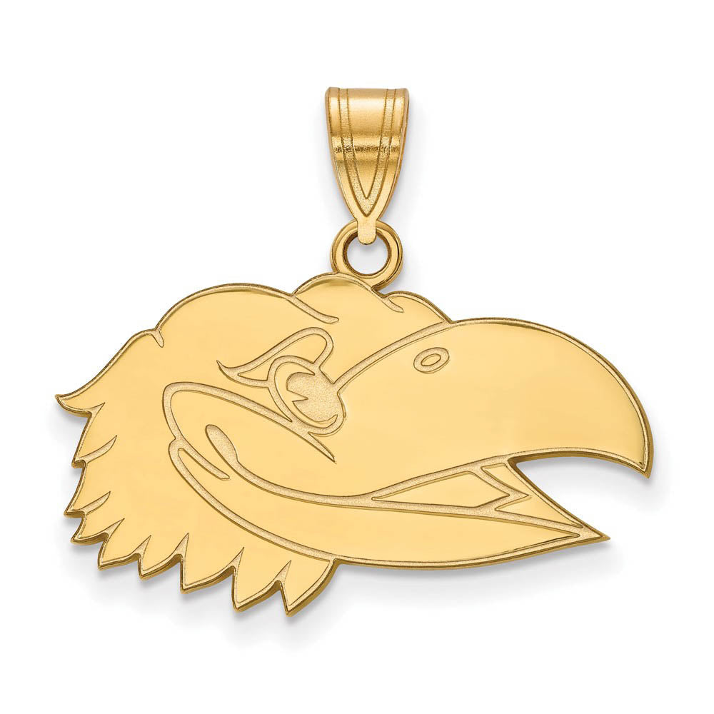 10k Yellow Gold U. of Kansas Medium Right Profile Mascot Pendant, Item P18871 by The Black Bow Jewelry Co.