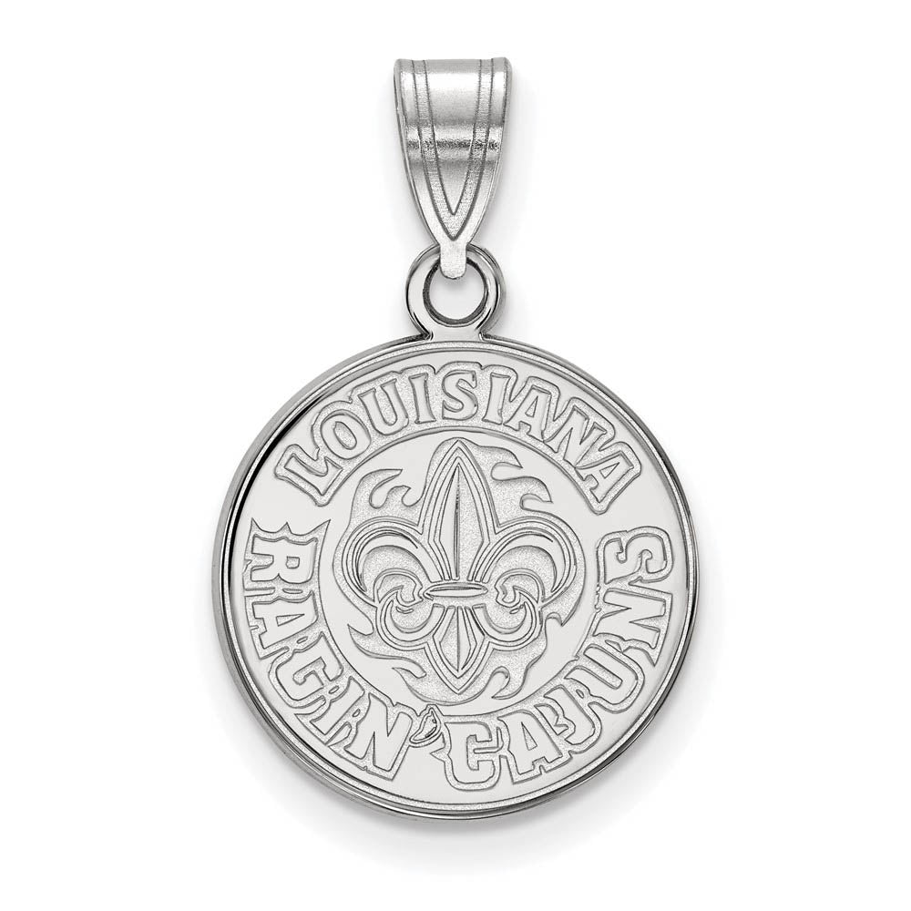 14k White Gold U. of Louisiana at Lafayette Medium Pendant, Item P18896 by The Black Bow Jewelry Co.