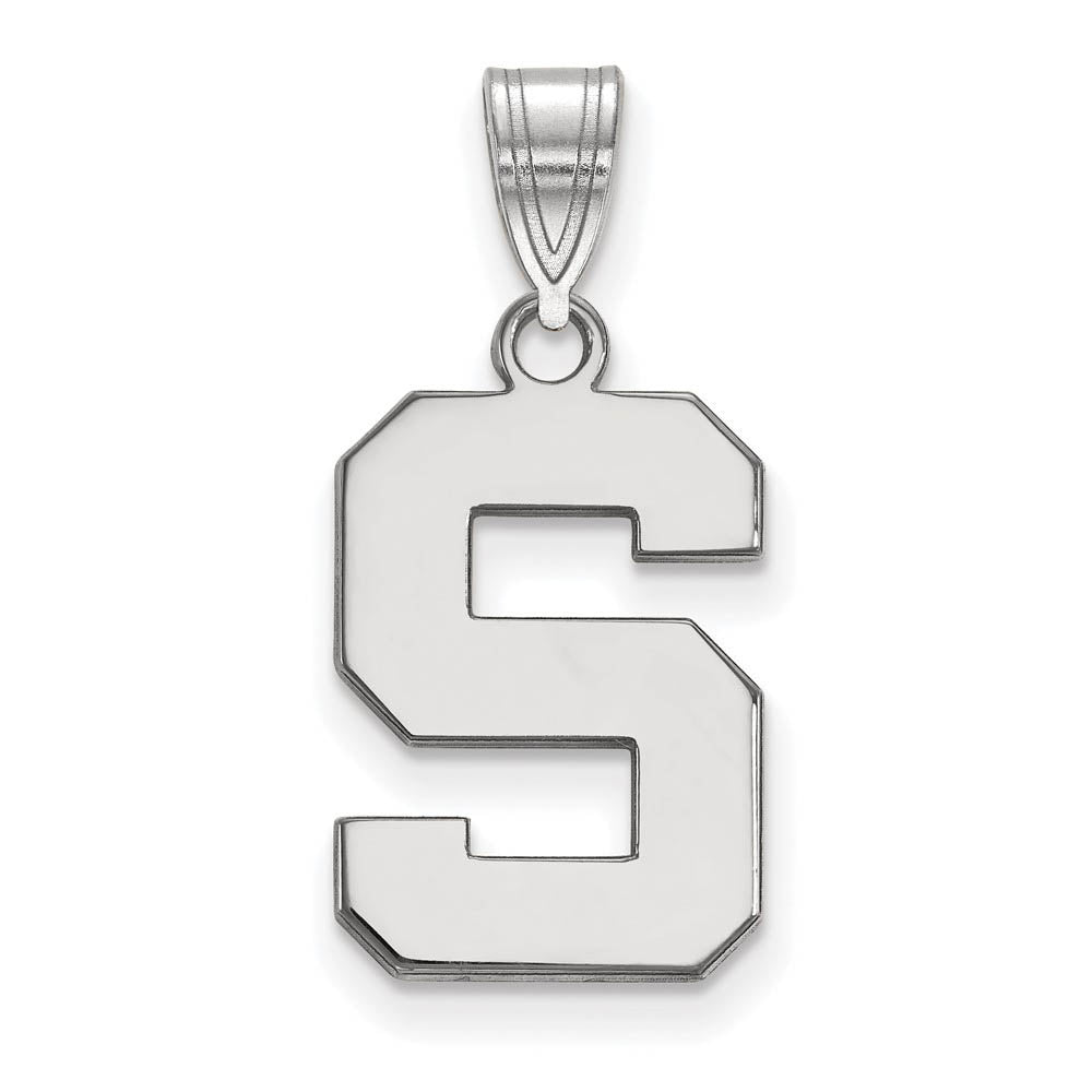 14k White Gold Michigan State Medium Initial S Pendant, Item P18917 by The Black Bow Jewelry Co.
