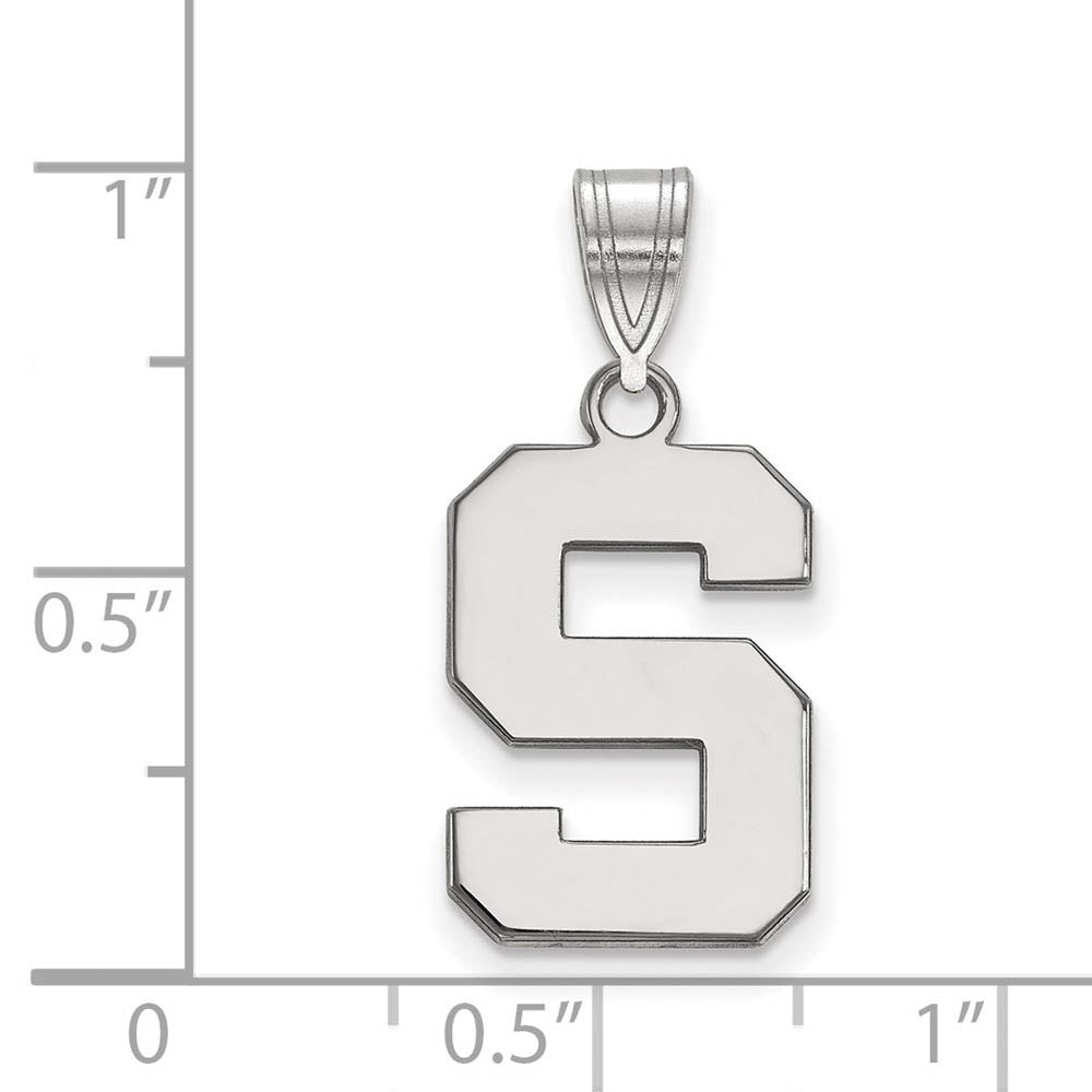 Alternate view of the 14k White Gold Michigan State Medium Initial S Pendant by The Black Bow Jewelry Co.