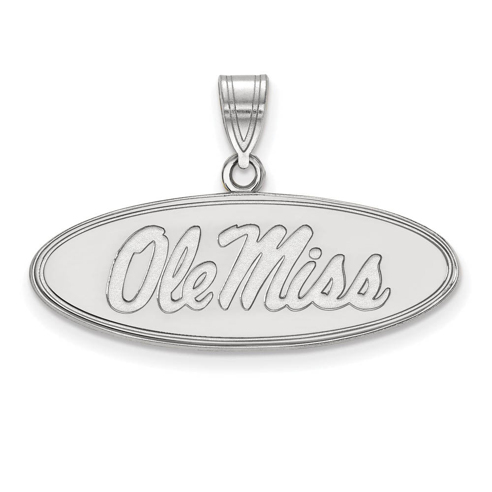 14k White Gold U. of Mississippi Medium Oval 'Ole Miss' Pendant, Item P18943 by The Black Bow Jewelry Co.