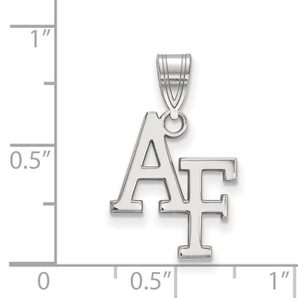 Alternate view of the 14k White Gold Air force Academy Medium 'AF' Pendant by The Black Bow Jewelry Co.