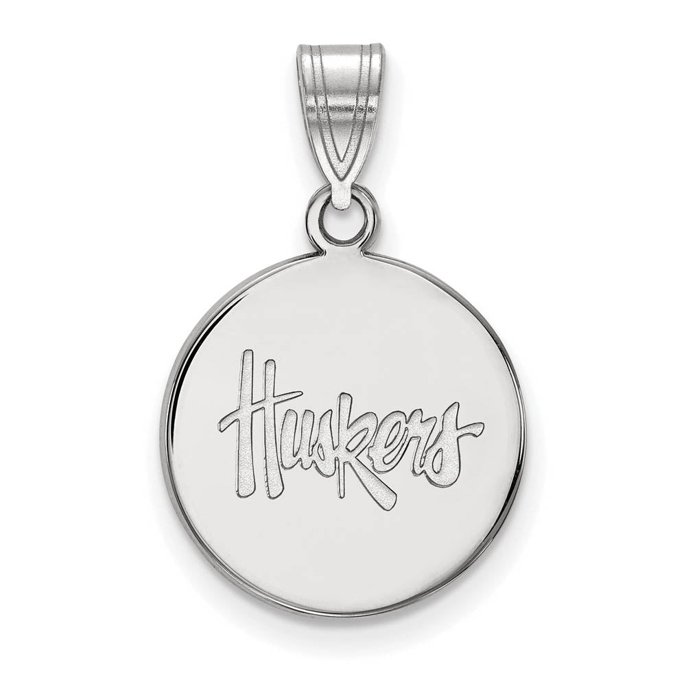 14k White Gold U. of Nebraska Medium 'Huskers' Disc Pendant, Item P18965 by The Black Bow Jewelry Co.
