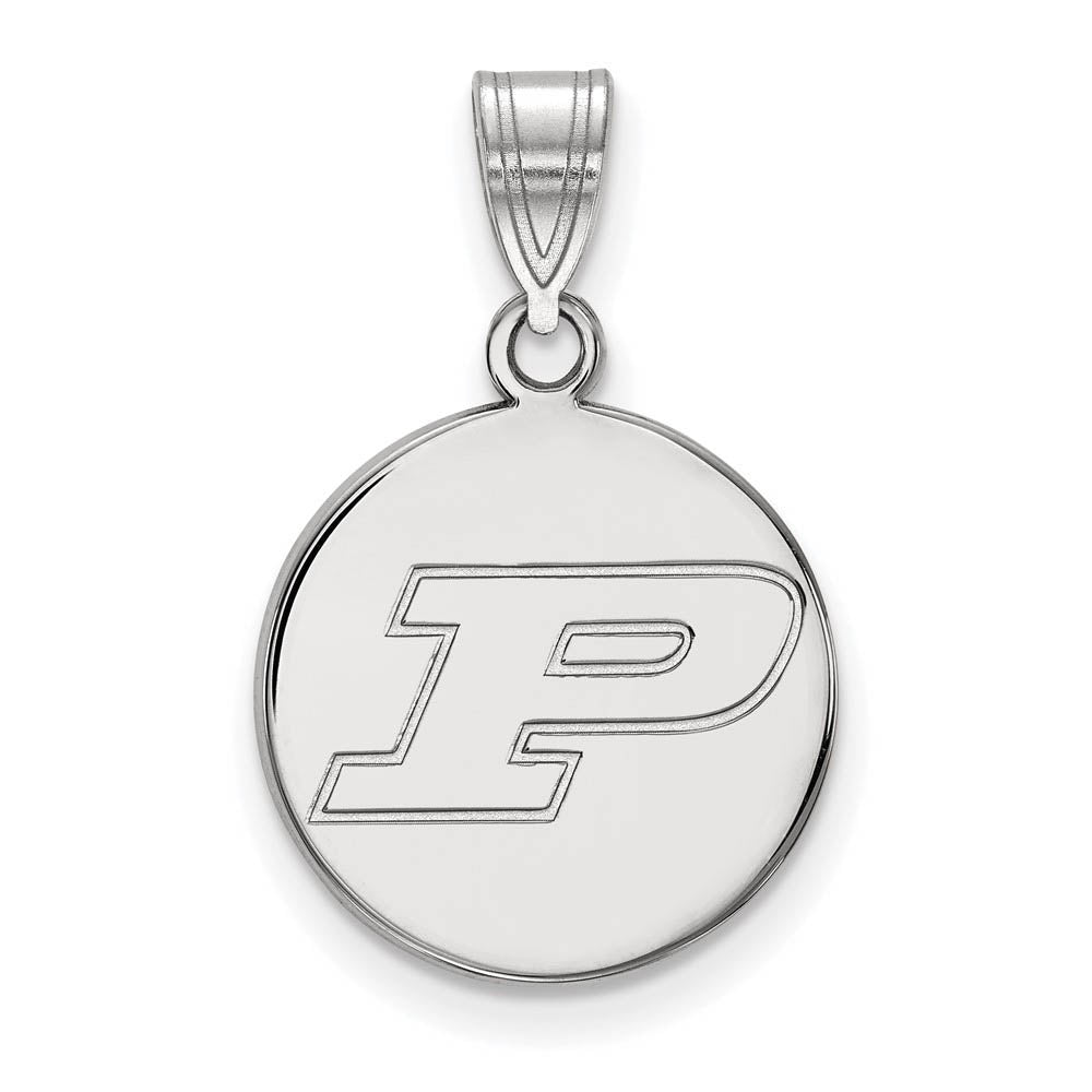 14k White Gold Purdue Medium Initial P Disc Pendant, Item P18970 by The Black Bow Jewelry Co.