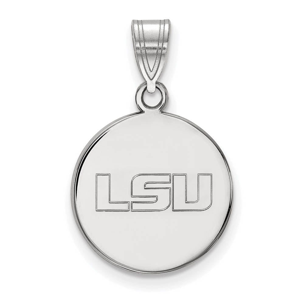 14k White Gold Louisiana State Medium Disc Pendant, Item P18973 by The Black Bow Jewelry Co.