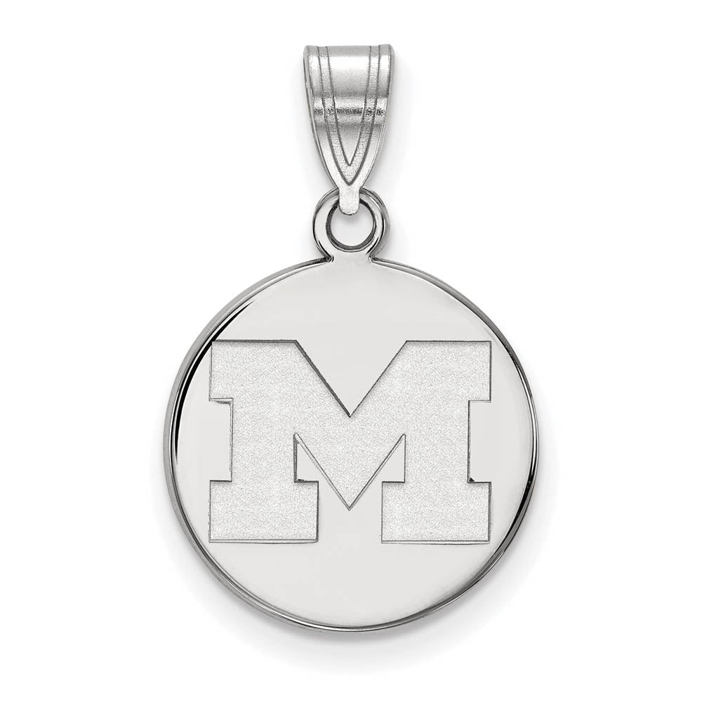 14k White Gold U. of Michigan Medium Initial M Disc Pendant, Item P18979 by The Black Bow Jewelry Co.