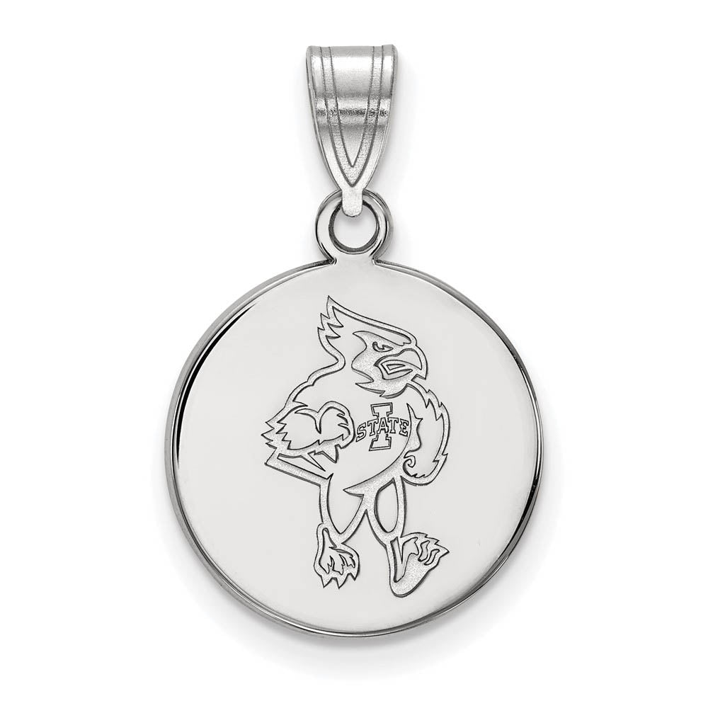 14k White Gold Iowa State Medium Disc Pendant, Item P18980 by The Black Bow Jewelry Co.