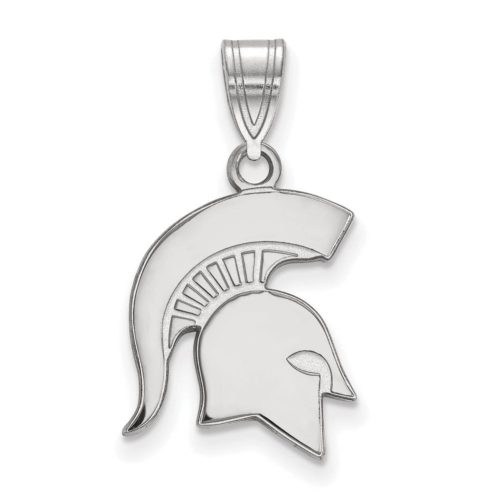 14k White Gold Michigan State Medium Logo Pendant, Item P19006 by The Black Bow Jewelry Co.