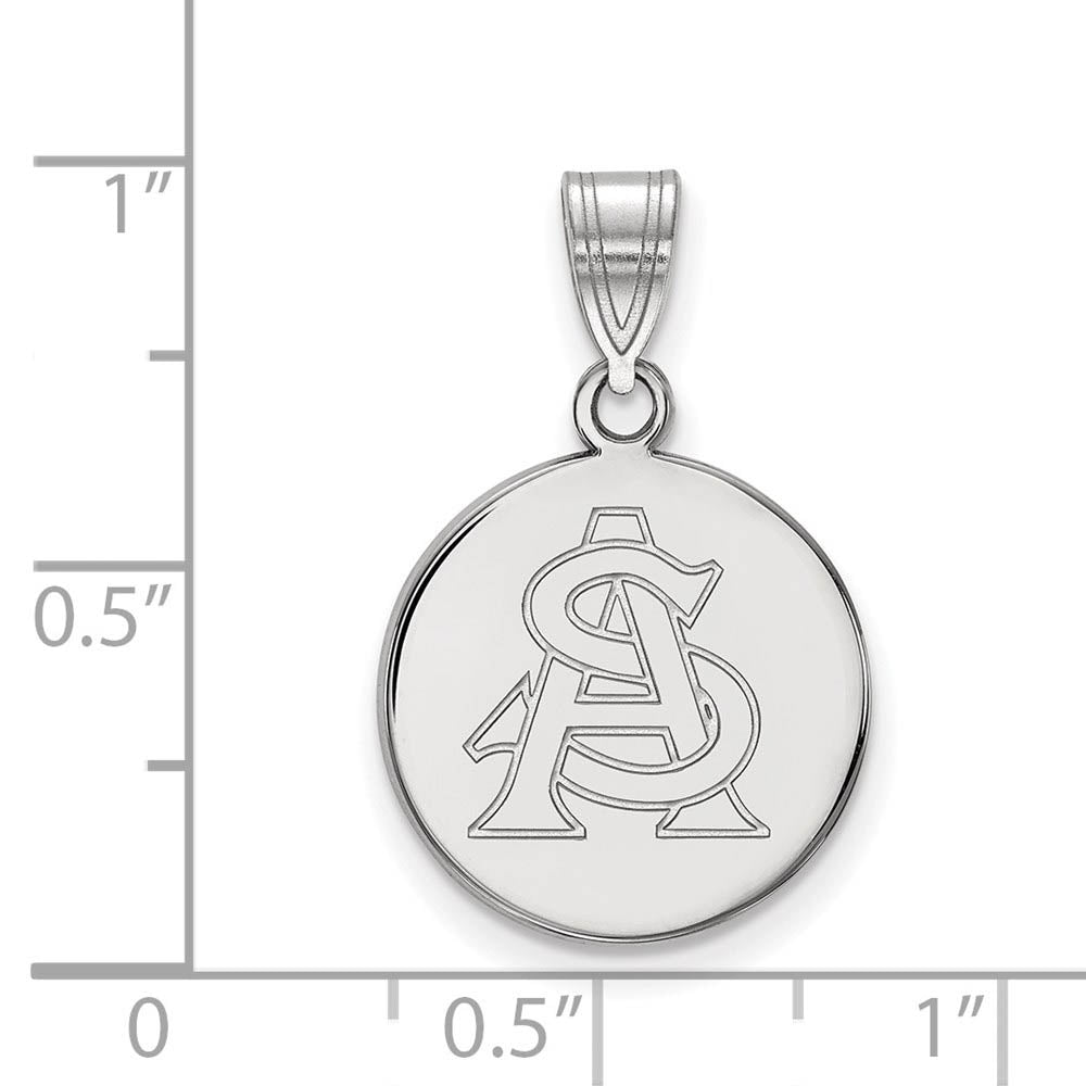 Alternate view of the 14k White Gold Arizona State Medium 'AS' Disc Pendant by The Black Bow Jewelry Co.