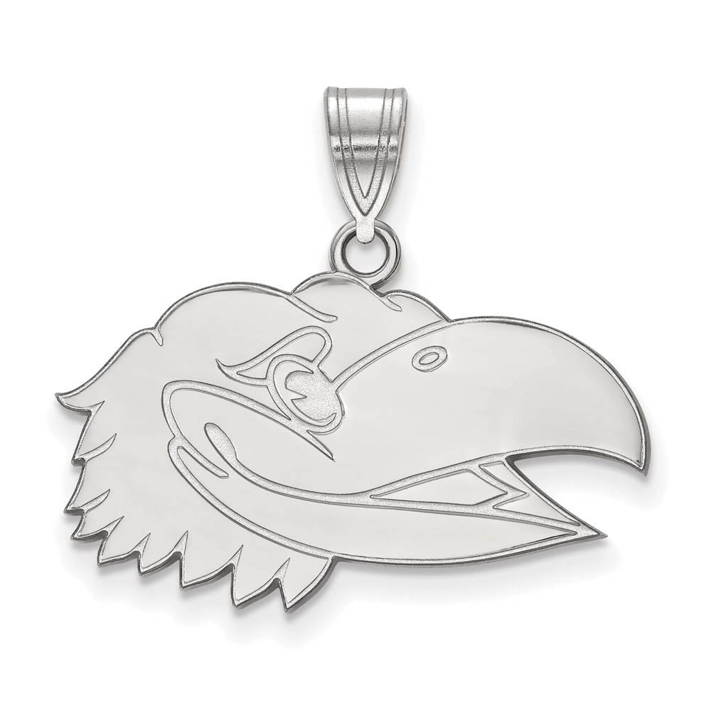 14k White Gold U. of Kansas Medium Right Profile Mascot Pendant, Item P19023 by The Black Bow Jewelry Co.