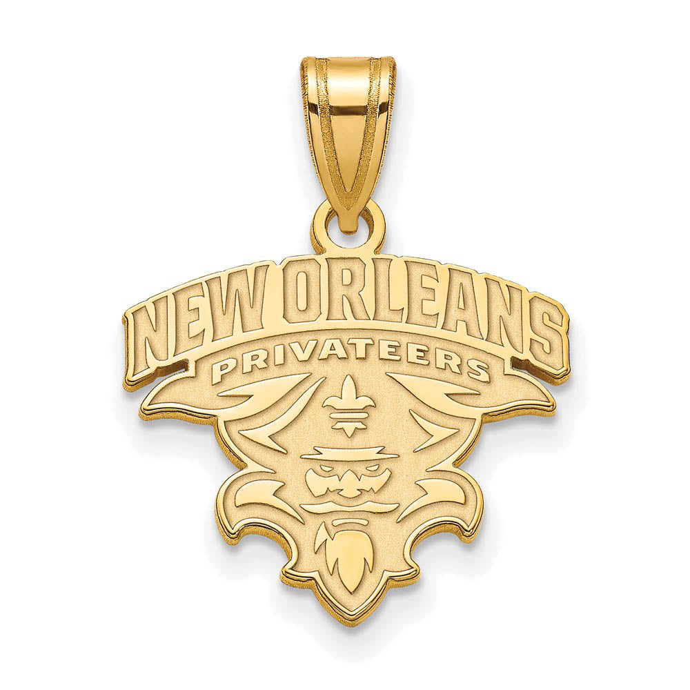 14k Yellow Gold U. of New Orleans Medium Pendant, Item P19051 by The Black Bow Jewelry Co.