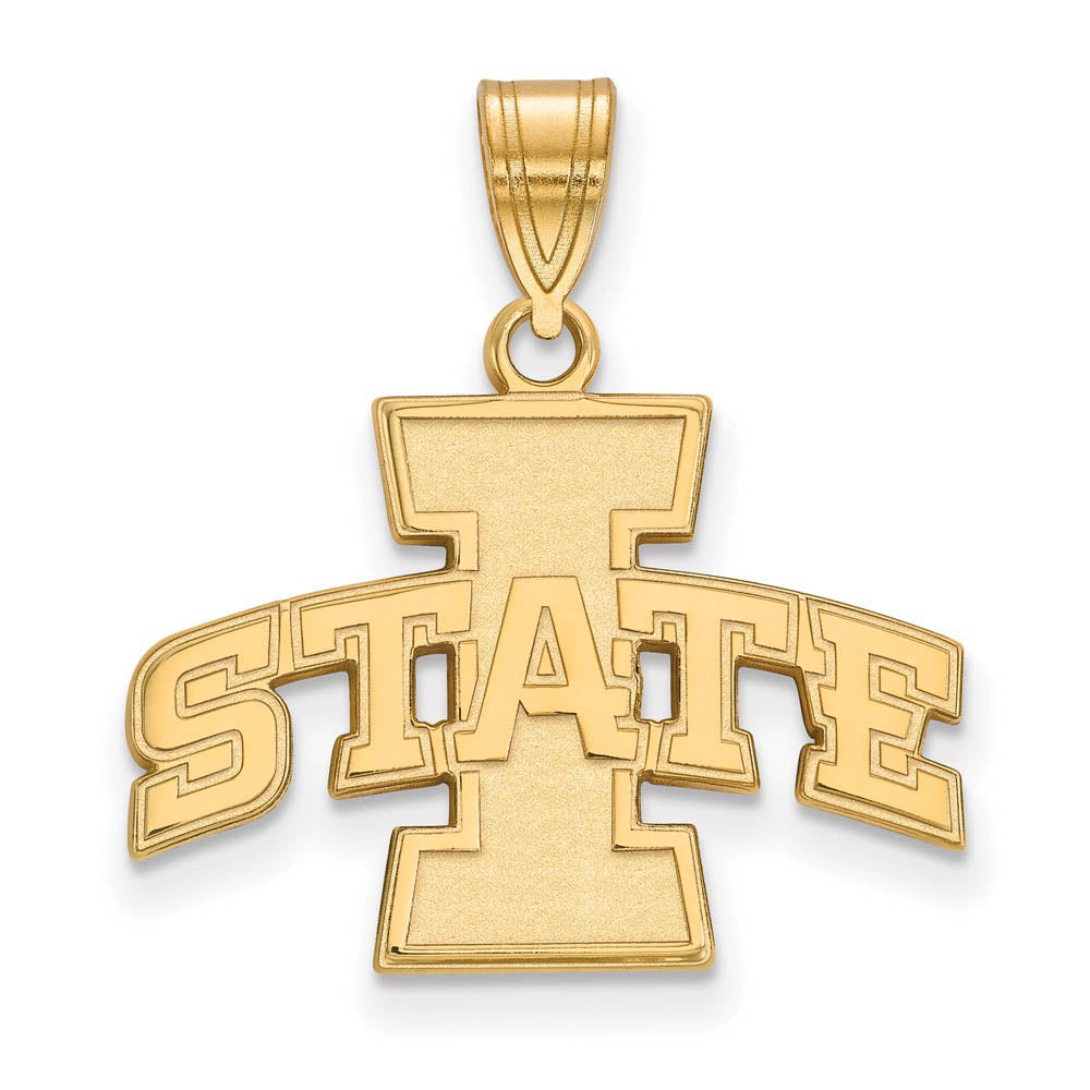14k Yellow Gold Iowa State Medium 'I STATE' Pendant, Item P19064 by The Black Bow Jewelry Co.