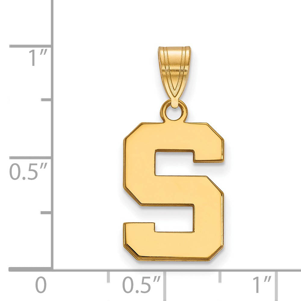 Alternate view of the 14k Yellow Gold Michigan State Medium Initial S Pendant by The Black Bow Jewelry Co.