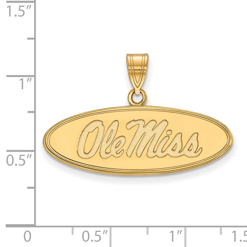 Alternate view of the 14k Yellow Gold U. of Mississippi Medium Oval 'Ole Miss' Pendant by The Black Bow Jewelry Co.