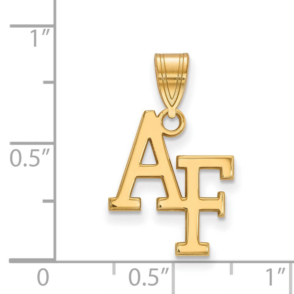 Alternate view of the 14k Yellow Gold Air force Academy Medium 'AF' Pendant by The Black Bow Jewelry Co.