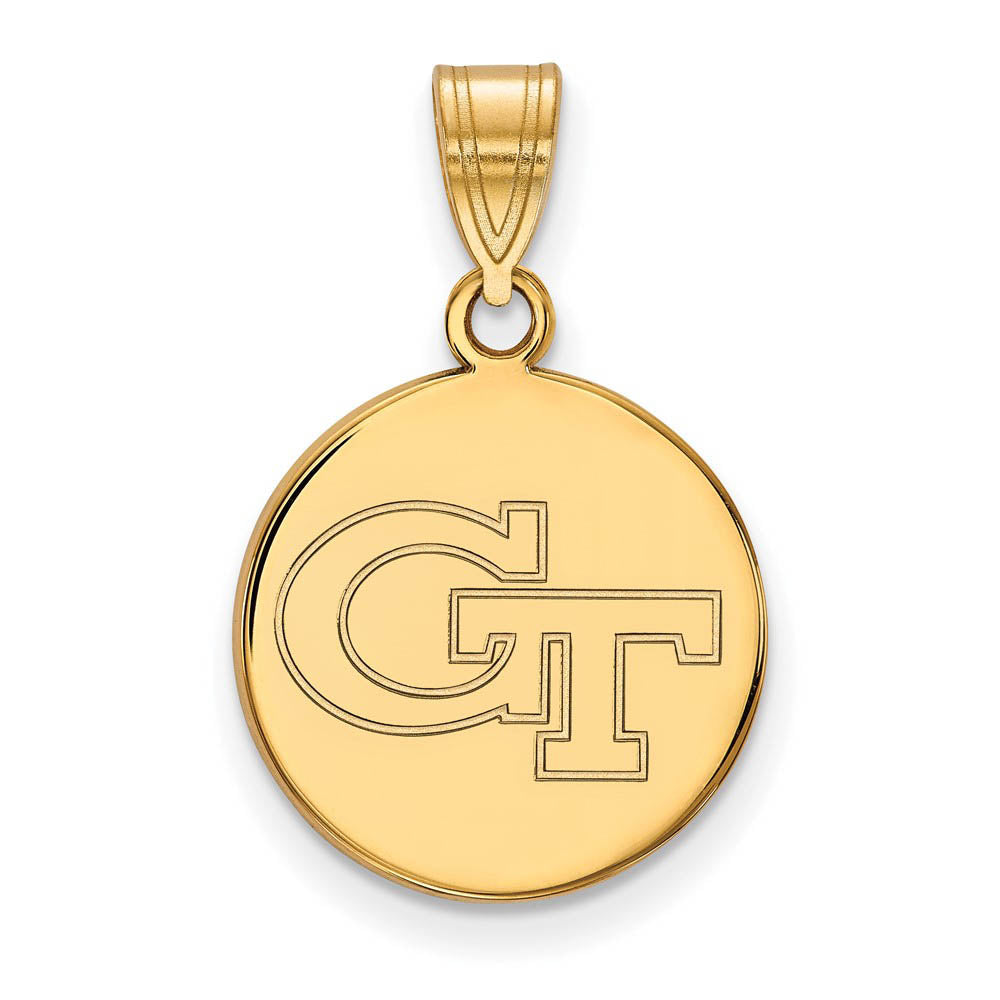 14k Yellow Gold Georgia Technology Medium Disc Pendant, Item P19124 by The Black Bow Jewelry Co.