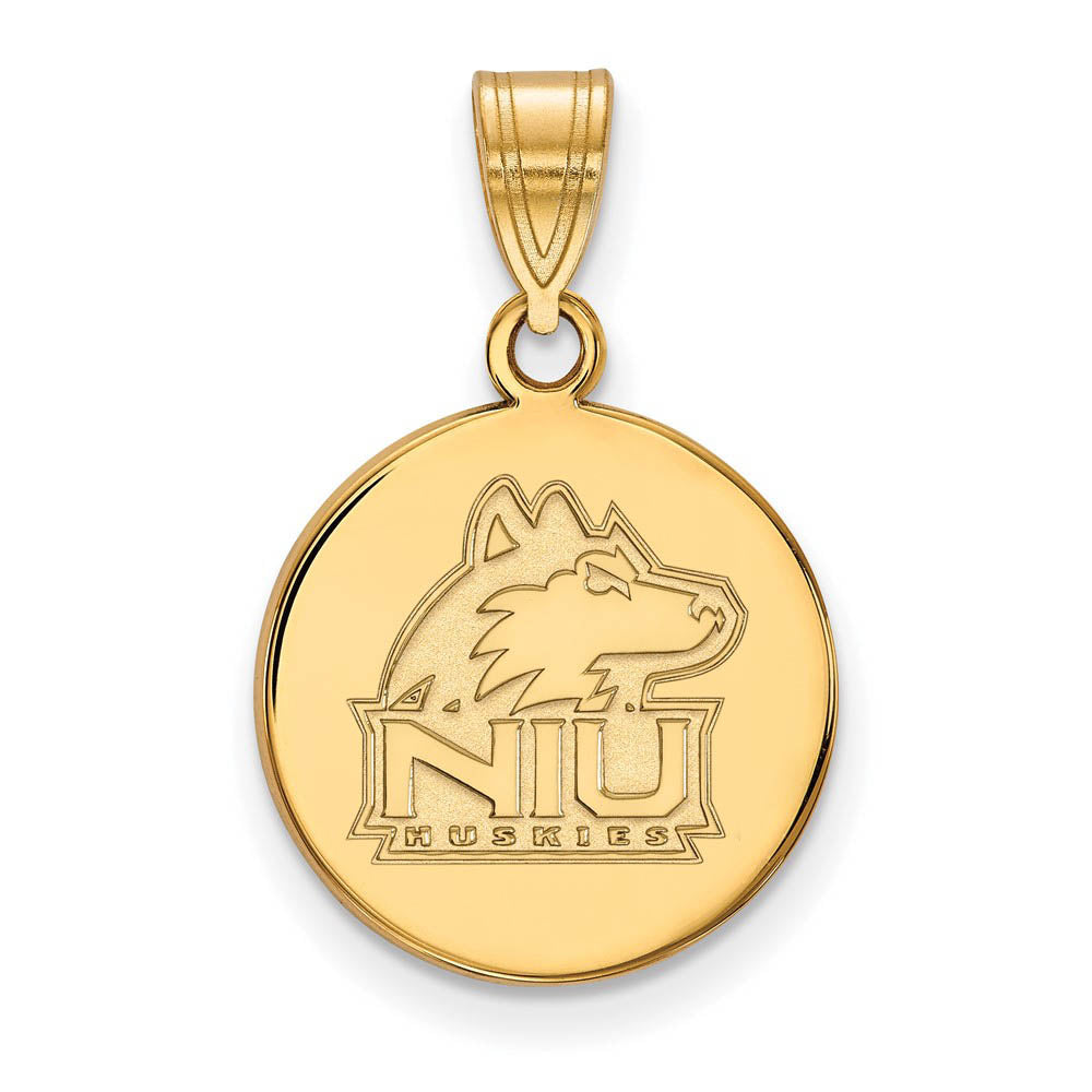 14k Yellow Gold Northern Illinois U Medium Disc Pendant, Item P19127 by The Black Bow Jewelry Co.