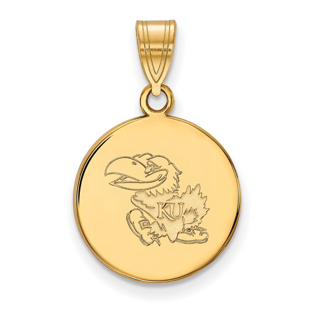 14k Yellow Gold U. of Kansas Medium Disc Pendant, Item P19128 by The Black Bow Jewelry Co.