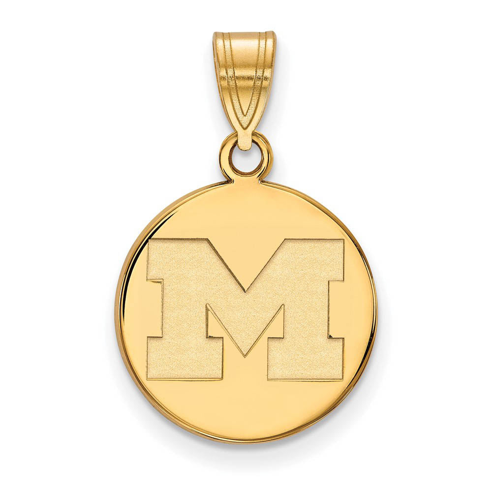 14k Yellow Gold U. of Michigan Medium Initial M Disc Pendant, Item P19131 by The Black Bow Jewelry Co.