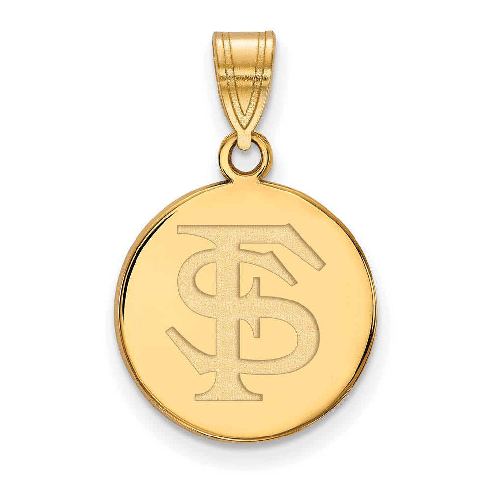 14k Yellow Gold Florida State Medium 'FS' Disc Pendant, Item P19138 by The Black Bow Jewelry Co.