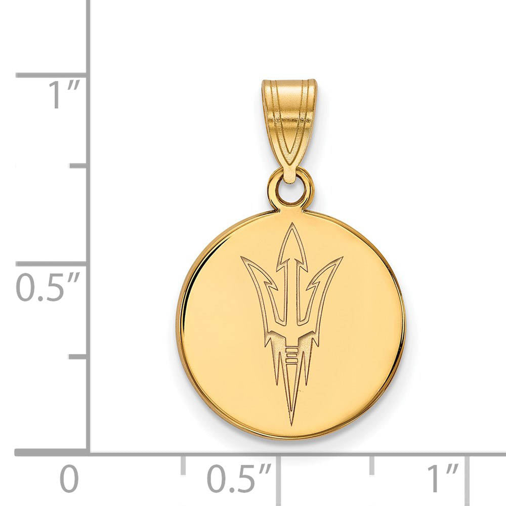 Alternate view of the 14k Yellow Gold Arizona State Medium Logo Disc Pendant by The Black Bow Jewelry Co.
