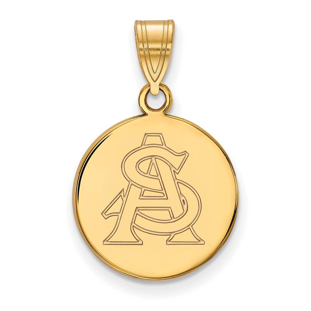 14k Yellow Gold Arizona State Medium Disc Pendant, Item P19168 by The Black Bow Jewelry Co.