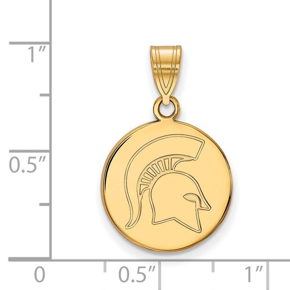 Alternate view of the 14k Yellow Gold Michigan State Medium Logo Disc Pendant by The Black Bow Jewelry Co.