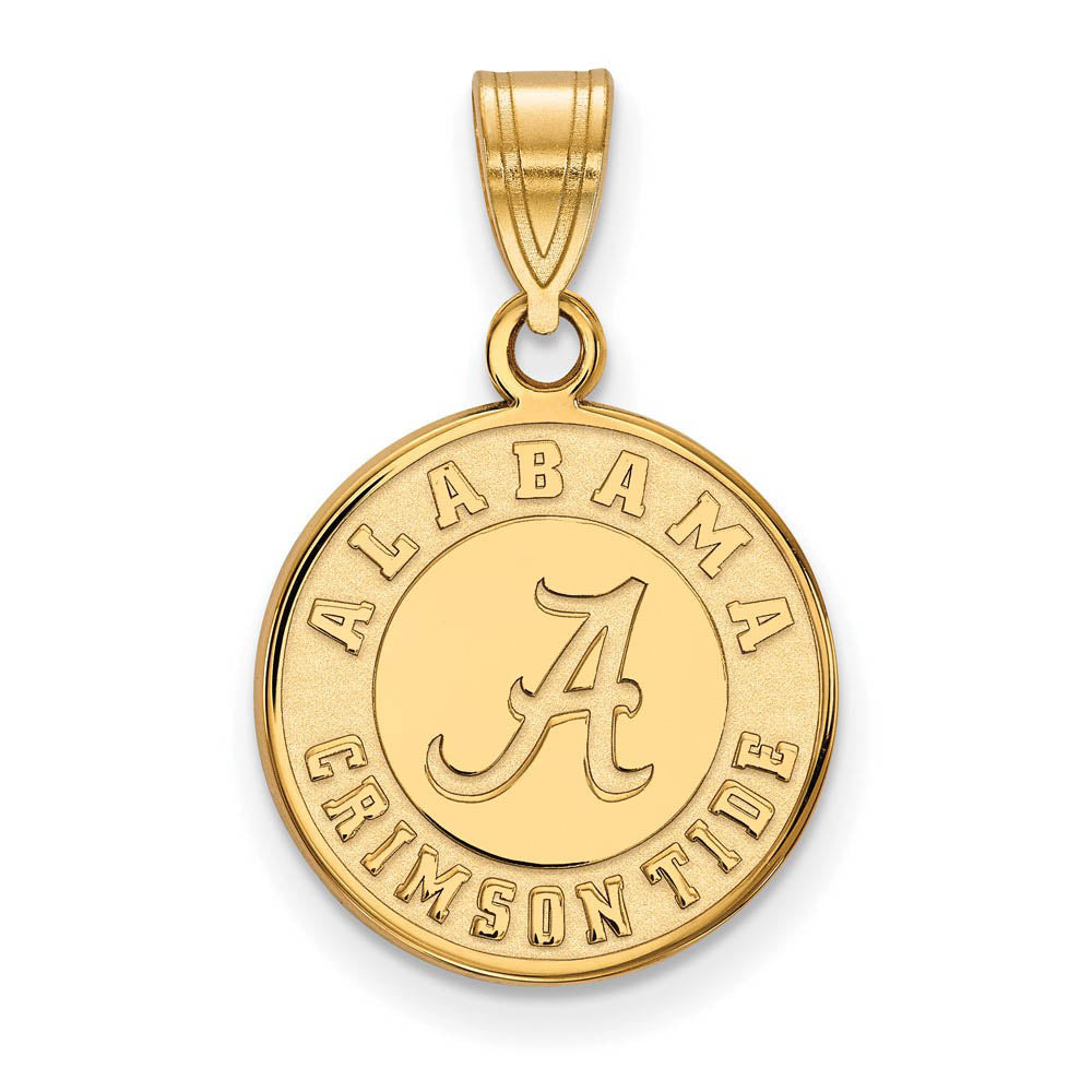 14k Yellow Gold U. of Alabama Medium Disc Pendant, Item P19197 by The Black Bow Jewelry Co.