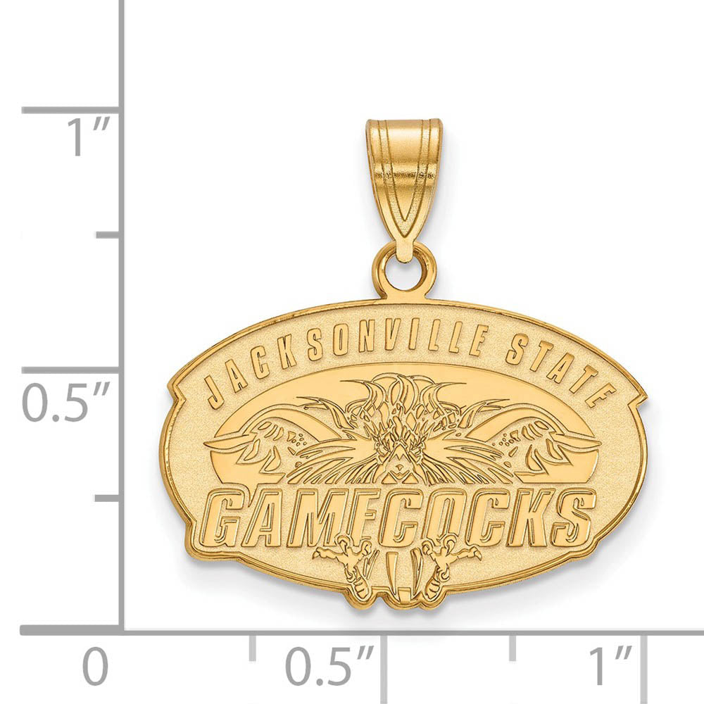 Alternate view of the 14k Gold Plated Silver Jacksonville State Medium Pendant by The Black Bow Jewelry Co.