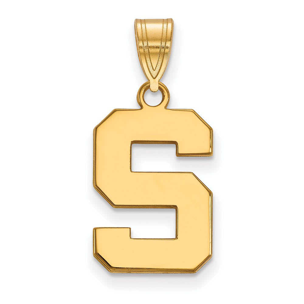 14k Gold Plated Silver Michigan State Medium Initial S Pendant, Item P19221 by The Black Bow Jewelry Co.