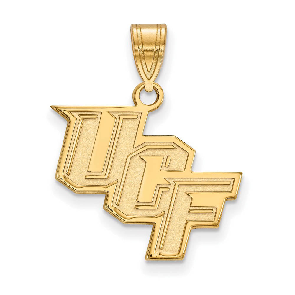 14k Gold Plated Silver Central Florida Medium 'UCF' Pendant, Item P19233 by The Black Bow Jewelry Co.