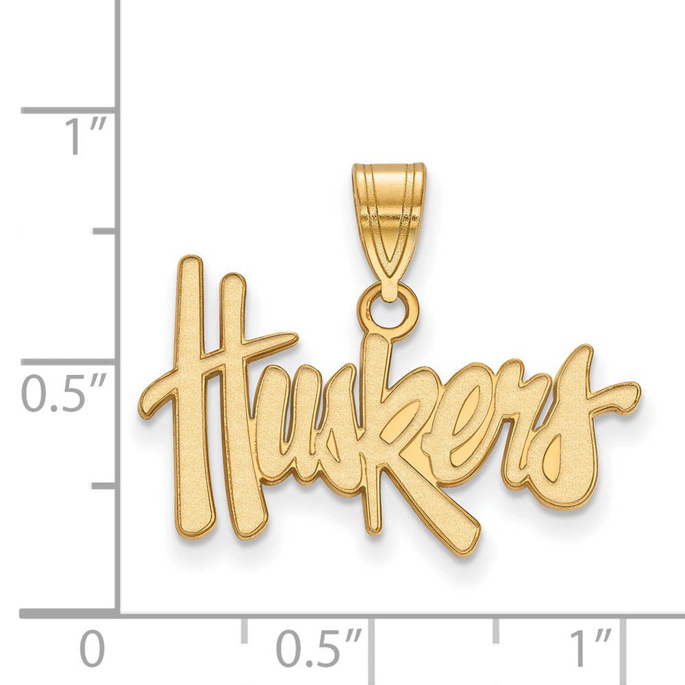 Alternate view of the 14k Gold Plated Silver U. of Nebraska Medium 'Huskers' Pendant by The Black Bow Jewelry Co.