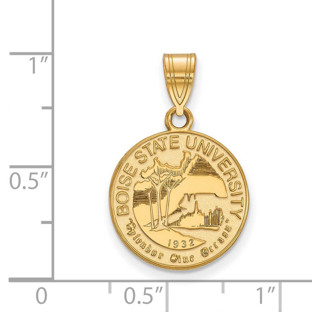 Alternate view of the 14k Gold Plated Silver Boise State Medium Crest Pendant by The Black Bow Jewelry Co.