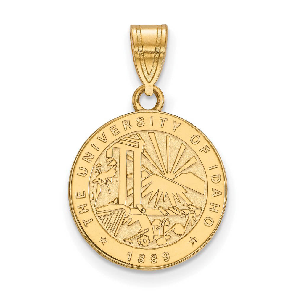 14k Gold Plated Silver U. of Idaho Medium Crest Pendant, Item P19270 by The Black Bow Jewelry Co.