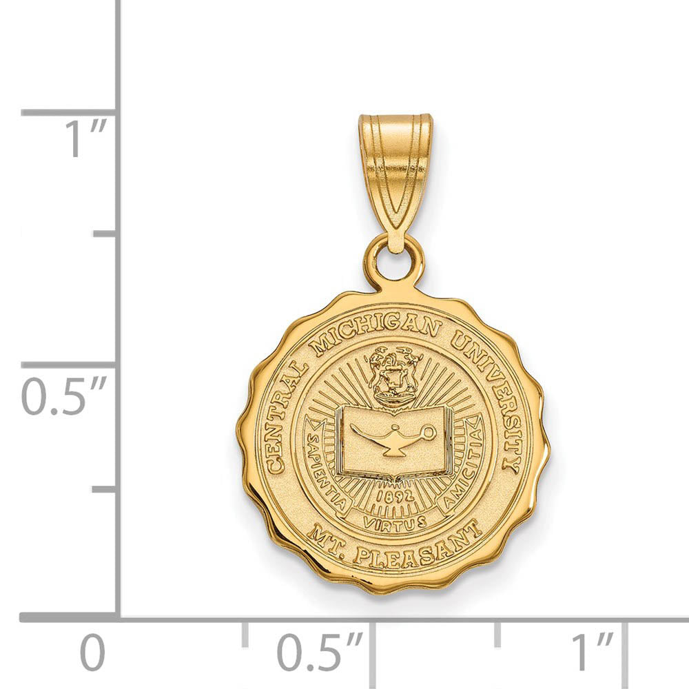 Alternate view of the 14k Gold Plated Silver Central Michigan U Medium Crest Pendant by The Black Bow Jewelry Co.