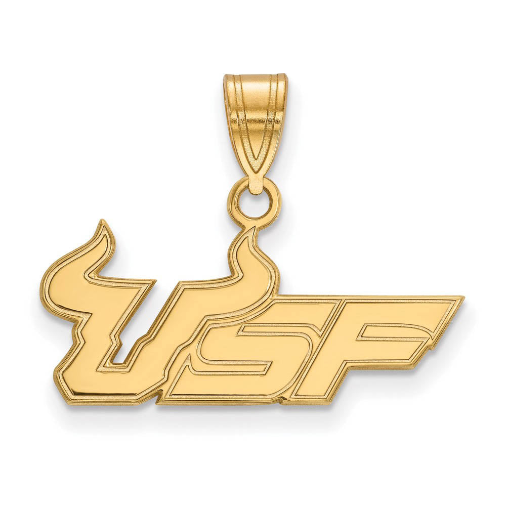 14k Gold Plated Silver South Florida Medium 'USF' Pendant, Item P19283 by The Black Bow Jewelry Co.
