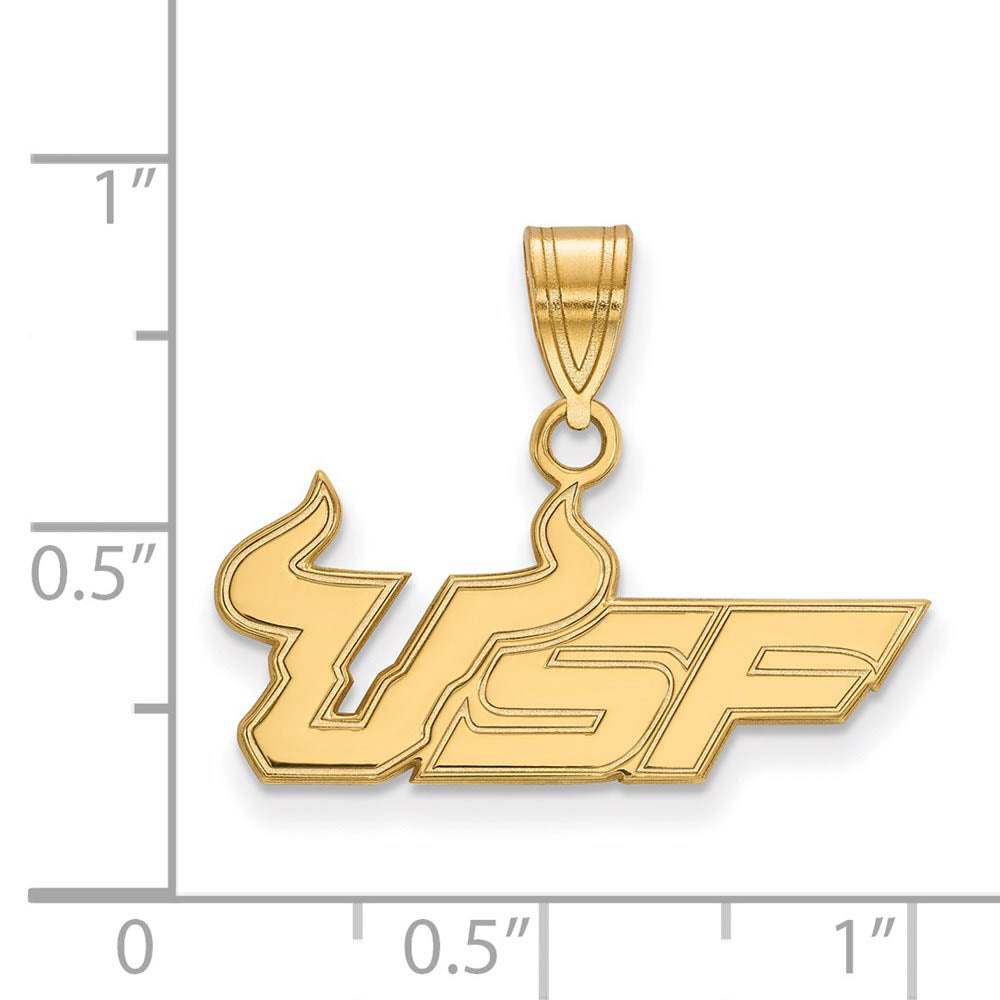 Alternate view of the 14k Gold Plated Silver South Florida Medium 'USF' Pendant by The Black Bow Jewelry Co.
