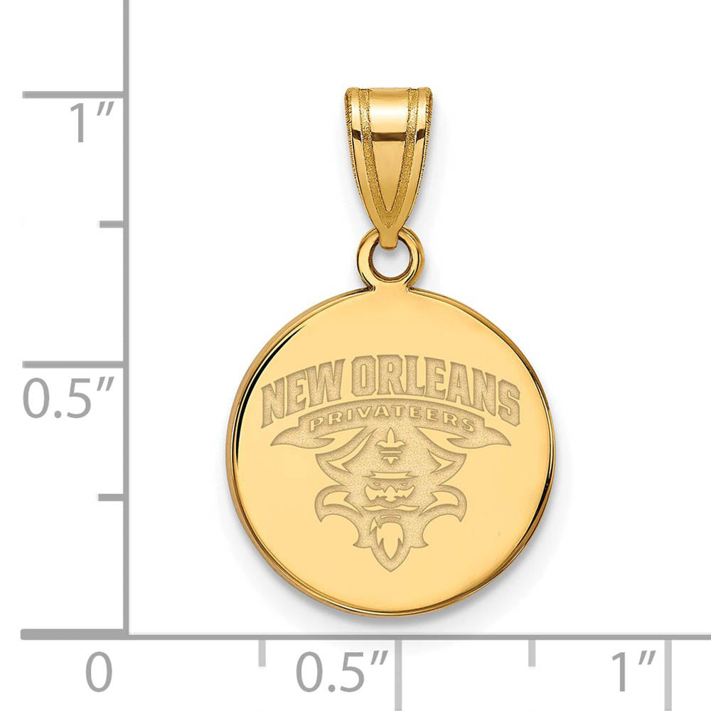 Alternate view of the 14k Gold Plated Silver U. of New Orleans Medium Disc Pendant by The Black Bow Jewelry Co.
